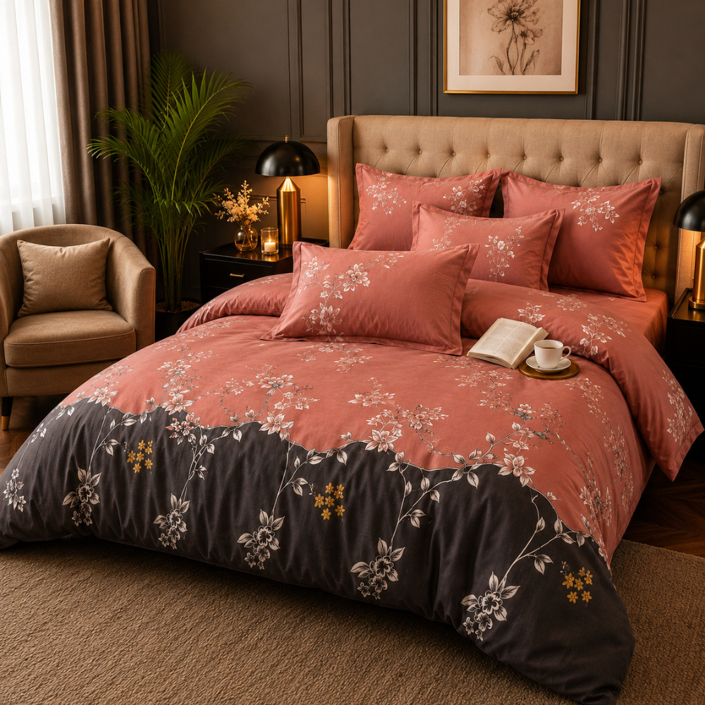 Luxury Terracotta Floral Printed Premium Bedding Set