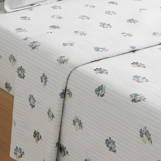 Blue Floral Cotton Bedsheet Set with Matching Pillow Covers