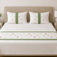 Elegant White Bedsheet Set with Sage Green Border & Floral Print
