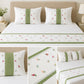 Elegant White Bedsheet Set with Sage Green Border & Floral Print