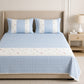 Blue Gingham Check Bedcover Set with Delicate Floral Accents