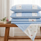 Blue Gingham Check Bedcover Set with Delicate Floral Accents