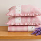 Pink Gingham Check Bedcover Set with Delicate Floral Accents