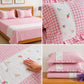 Pink Gingham Check Bedcover Set with Delicate Floral Accents