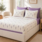 Lavender Stripe Floral King Size Bedsheet Set with Lace Detail