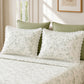 Sage Green Botanical Floral King Size Bedsheet Set with Lace Detail
