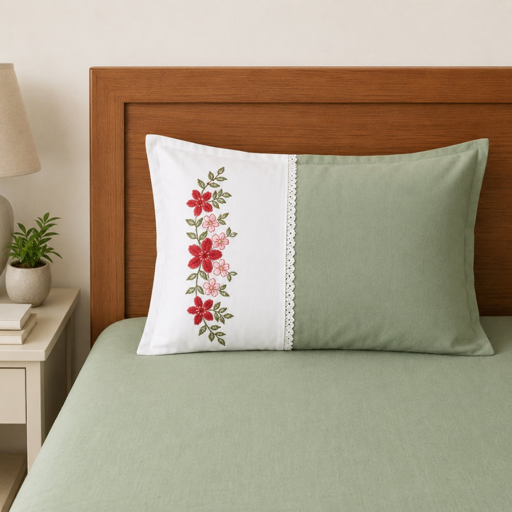 Elegant Floral Embroidered Bedsheet Set with Matching Pillow Covers